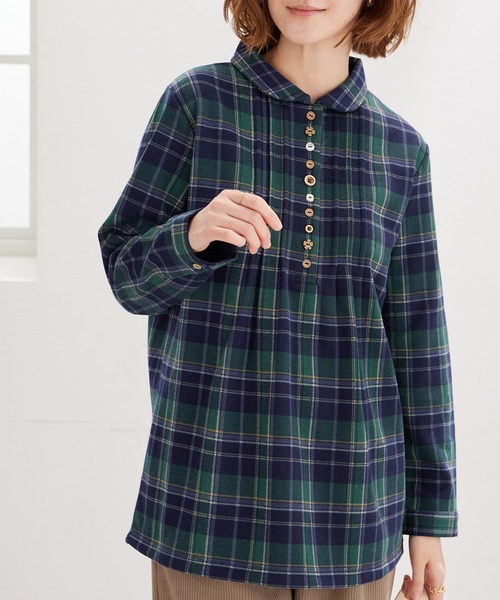 BELLUNA PLUS（ベルーナ）の「パチパチしにくい裏ファーオーバーブラウス（シャツ/ブラウス・レディース・ストライプ/ネイビー/パープル系/ターコイズブルー系/ブラック系/ブルー系・MEDIUM/LARGE/X-LARGE）」の11枚目の写真