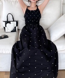 ウエストシャーリングドット柄キャミOP