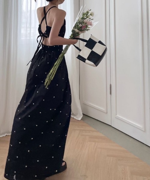 deux amour（ドゥーザムール）の「ウエストシャーリングドット柄キャミOP（ワンピース・レディース・ブラック・FREE）」の3枚目の写真