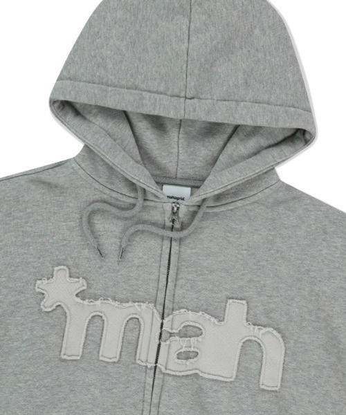 mahagrid/マハグリッド』 CUT OFF APPLIQUE ZIP-UP HOODIE