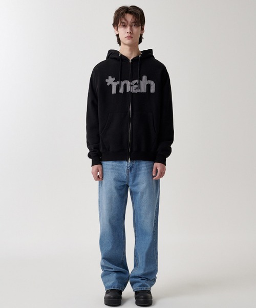 mahagrid/マハグリッド』 CUT OFF APPLIQUE ZIP-UP HOODIE