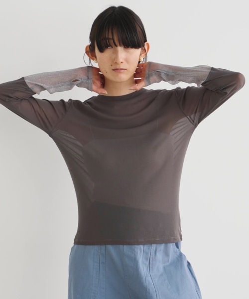 Libra Cue(リブラ キュー)の「シアーラメ切り替えカットソー(Tシャツ/カットソー・レディース・アイボリー/グレー・FREE)」の9枚目の写真
