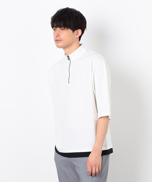COMME CA ISM(コムサイズム)の「七分袖 フェイクレイヤード ハーフジップTシャツ(Tシャツ/カットソー・メンズ・ブラック/ホワイト・MEDIUM/LARGE/X-LARGE)」の1枚目の写真