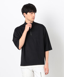 七分袖 フェイクレイヤード ハーフジップTシャツ