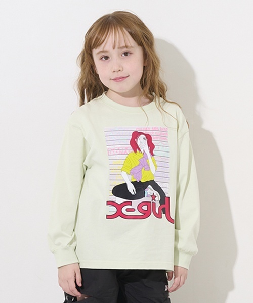 X-girl Stages（エックスガールステージス）の「ガールイラスト長袖Tシャツ（Tシャツ/カットソー・キッズ・オフホワイト/ブラック/グリーン系その他・110cm/100cm/90cm/80ｃｍ/140cm/130cm/120cm）」の3枚目の写真