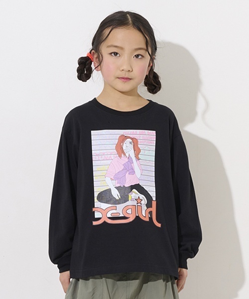 X-girl Stages（エックスガールステージス）の「ガールイラスト長袖Tシャツ（Tシャツ/カットソー・キッズ・オフホワイト/ブラック/グリーン系その他・110cm/100cm/90cm/80ｃｍ/140cm/130cm/120cm）」の4枚目の写真