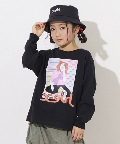 X-girl Stages（エックスガールステージス）の「ガールイラスト長袖Tシャツ（Tシャツ/カットソー・キッズ・オフホワイト/ブラック/グリーン系その他・110cm/100cm/90cm/80ｃｍ/140cm/130cm/120cm）」の5枚目の写真
