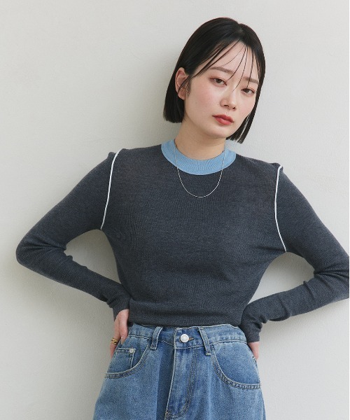 ad thie(アドティエ)の「バイカラー クルーネック ニットトップス(Tシャツ/カットソー・レディース・グレー/ブラック/アイボリー/ブラウン・FREE)」の22枚目の写真