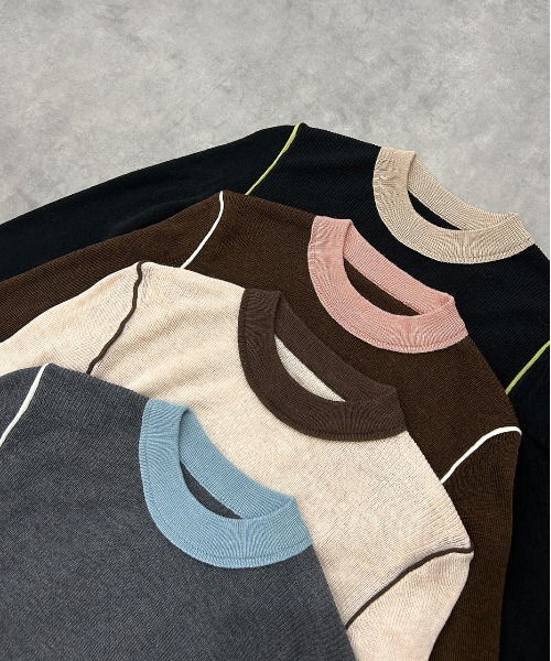 ad thie(アドティエ)の「バイカラー クルーネック ニットトップス(Tシャツ/カットソー・レディース・グレー/ブラック/アイボリー/ブラウン・FREE)」の12枚目の写真