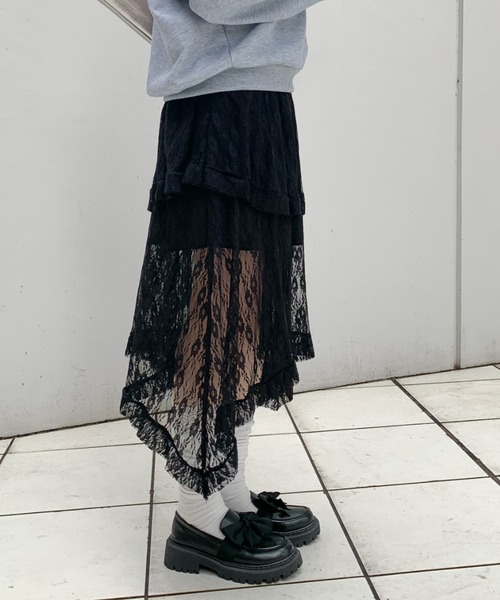 Mejoul(メジュール)の「アシンメトリー レースシアーフレアスカート(スカート・レディース・ホワイト/ブラック・M/S)」の10枚目の写真