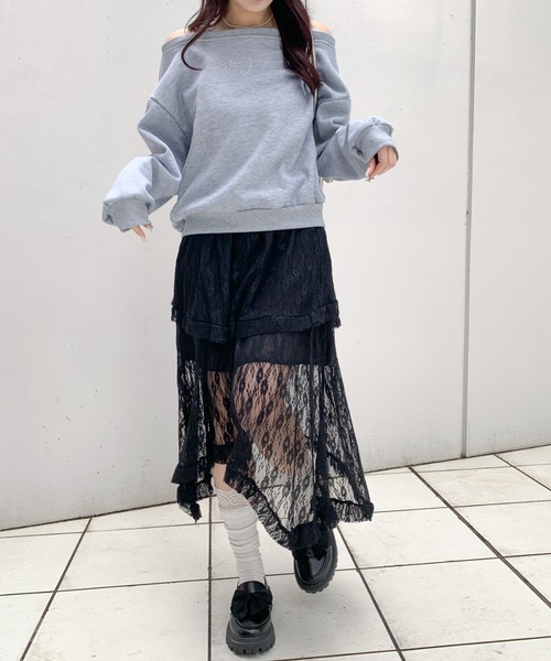 Mejoul(メジュール)の「アシンメトリー レースシアーフレアスカート(スカート・レディース・ホワイト/ブラック・M/S)」の14枚目の写真