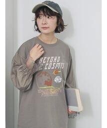 Samansa Mos2 blue | 袖チュールミニ裏毛プルオーバー(Tシャツ/カットソー)