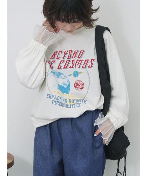 Samansa Mos2 blue（サマンサモスモスブルー）の「袖チュールミニ裏毛プルオーバー（Tシャツ/カットソー・レディース・ブラック/グレー/オフホワイト・F）」の2枚目の写真