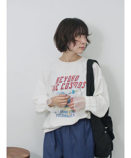 Samansa Mos2 blue（サマンサモスモスブルー）の「袖チュールミニ裏毛プルオーバー（Tシャツ/カットソー・レディース・ブラック/グレー/オフホワイト・F）」の4枚目の写真