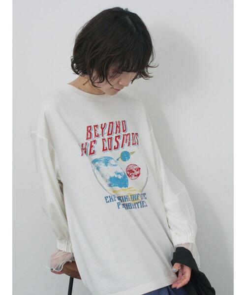 Samansa Mos2 blue（サマンサモスモスブルー）の「袖チュールミニ裏毛プルオーバー（Tシャツ/カットソー・レディース・ブラック/グレー/オフホワイト・F）」の6枚目の写真