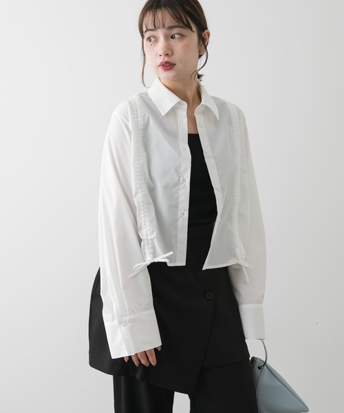 SENSE OF PLACE by URBAN RESEARCH（センスオブプレイスバイアーバンリサーチ）の「クロップドシャーリングシャツ（シャツ/ブラウス・レディース・ブルー系その他/イエロー系その他/オフホワイト・ONE）」の7枚目の写真