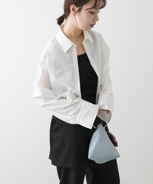 SENSE OF PLACE by URBAN RESEARCH（センスオブプレイスバイアーバンリサーチ）の「クロップドシャーリングシャツ（シャツ/ブラウス・レディース・ブルー系その他/イエロー系その他/オフホワイト・ONE）」の8枚目の写真