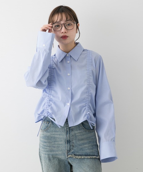 SENSE OF PLACE by URBAN RESEARCH（センスオブプレイスバイアーバンリサーチ）の「クロップドシャーリングシャツ（シャツ/ブラウス・レディース・ブルー系その他/イエロー系その他/オフホワイト・ONE）」の14枚目の写真