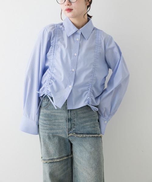 SENSE OF PLACE by URBAN RESEARCH（センスオブプレイスバイアーバンリサーチ）の「クロップドシャーリングシャツ（シャツ/ブラウス・レディース・ブルー系その他/イエロー系その他/オフホワイト・ONE）」の16枚目の写真