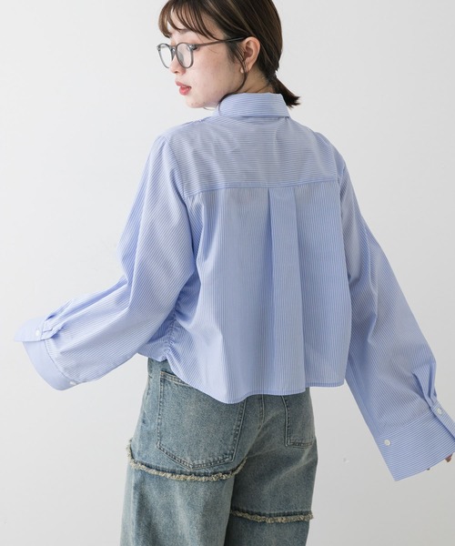 SENSE OF PLACE by URBAN RESEARCH（センスオブプレイスバイアーバンリサーチ）の「クロップドシャーリングシャツ（シャツ/ブラウス・レディース・ブルー系その他/イエロー系その他/オフホワイト・ONE）」の17枚目の写真