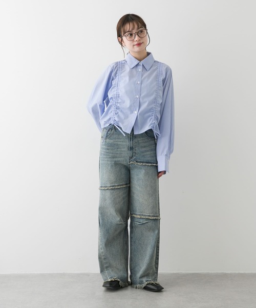 SENSE OF PLACE by URBAN RESEARCH（センスオブプレイスバイアーバンリサーチ）の「クロップドシャーリングシャツ（シャツ/ブラウス・レディース・ブルー系その他/イエロー系その他/オフホワイト・ONE）」の18枚目の写真