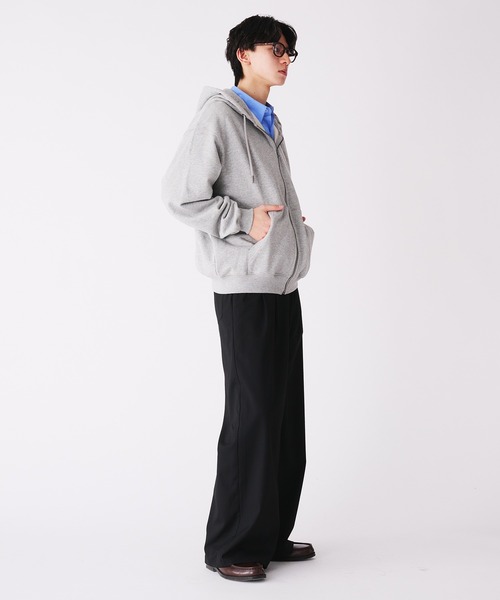 直営店買付★  コットンロゴフーディ パーカー HURON H/C ロゴ 12.4oz ヘビーウェイトジップパーカー ネイビー×黄色