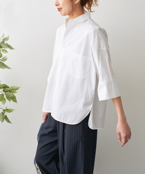 美品▲TICCA ティッカ /スクエアワイドスリーブシャツ▲ホワイト　ゆったり 美品△TICCA ティッカ /スクエアワイドスリーブシャツ△ホワイト
