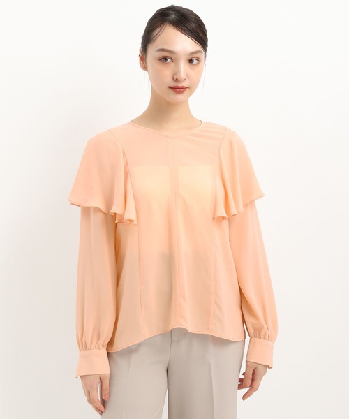 Andemiu（アンデミュウ）の「ラッフルVネックブラウス325553（シャツ/ブラウス・レディース・オレンジ/ネイビー/オフホワイト・FREE）」の16枚目の写真