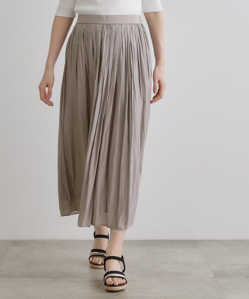 grove（グローブ）の「割線サテンギャザースカート（スカート・レディース・グレー/ブラック系/グリーン系・02/03/01/04/05）」の4枚目の写真