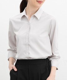 【らくらくアイロン】7分袖織柄スキッパーシャツ