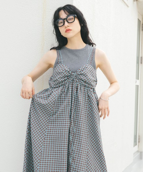 チェック キャミワンピース KBF ケービーエフ 楽天市場】【SALE／35%OFF】ドロストチェックキャミワンピース