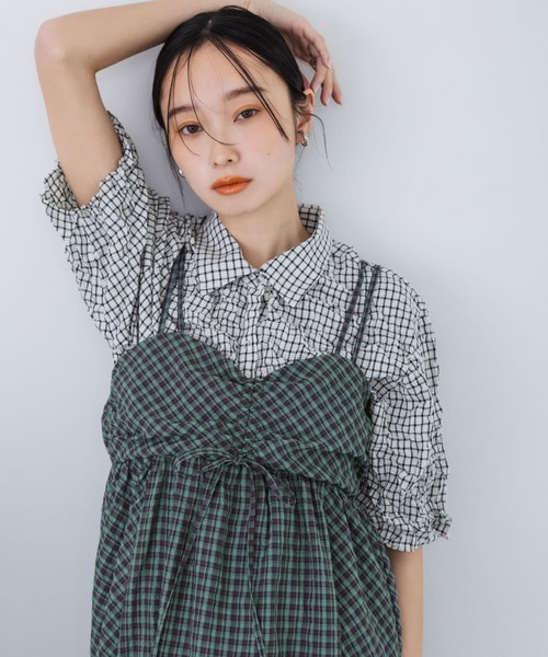 美品 KBF ドロストチェックキャミワンピース KBF ワンピース ドロストチェックキャミワンピース : ZOZOTOWN