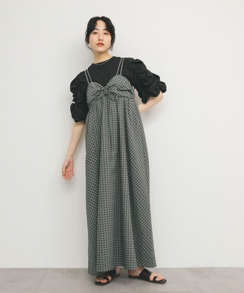【美品】KBFドロストチェックキャミワンピース セール】ドロストチェックキャミワンピース（ワンピース）｜KBF