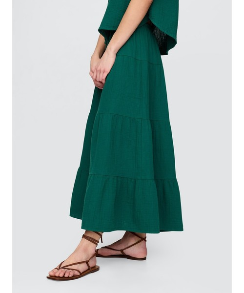 GAP（ギャップ）の「クリンクル ガーゼ ティアード マキシスカート（スカート・レディース・オフホワイト/ブラック/グリーン/ピンク・XXS/L/S/M/XS）」の4枚目の写真