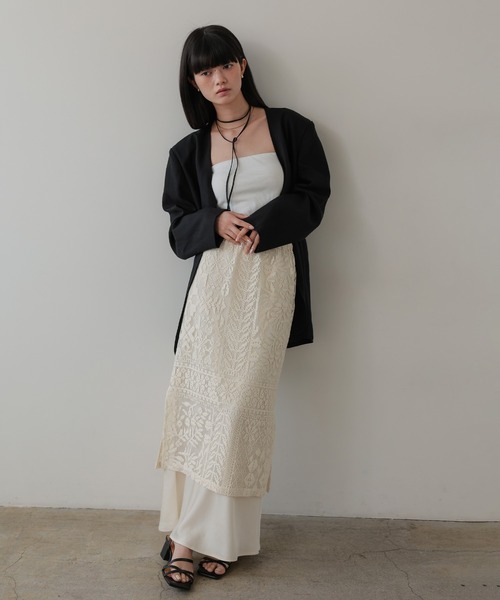 tento（テント）の「レースレイヤードサテンスカート（スカート・レディース・ベージュ/アイボリー/ブラック・38/36）」の5枚目の写真