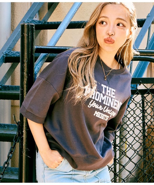 anap mimpi（アナップミンピ）の「ガーゼ 裏毛 メッセーシ刺繍 半袖 スウェット トップス（Tシャツ/カットソー・レディース・ダークグレー/キナリ・FREE）」の15枚目の写真