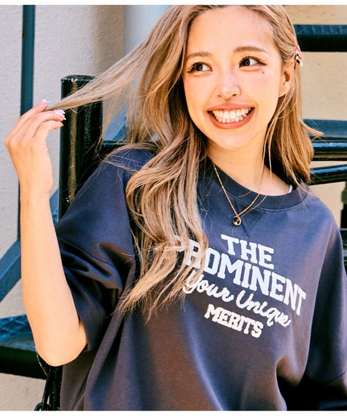 anap mimpi（アナップミンピ）の「ガーゼ 裏毛 メッセーシ刺繍 半袖 スウェット トップス（Tシャツ/カットソー・レディース・ダークグレー/キナリ・FREE）」の16枚目の写真