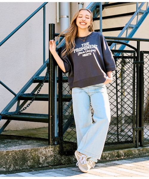 anap mimpi（アナップミンピ）の「ガーゼ 裏毛 メッセーシ刺繍 半袖 スウェット トップス（Tシャツ/カットソー・レディース・ダークグレー/キナリ・FREE）」の4枚目の写真