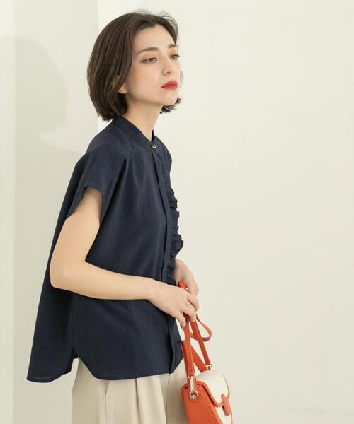 セール】リネンライクフロントフリルブラウス【洗濯機洗い可
