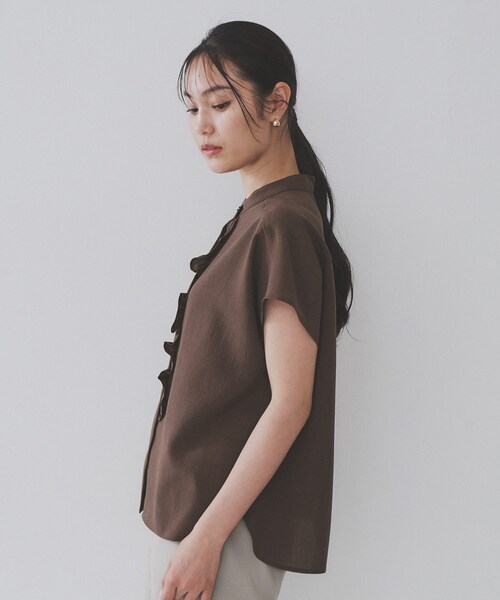 セール】リネンライクフロントフリルブラウス【洗濯機洗い可/吸水速乾