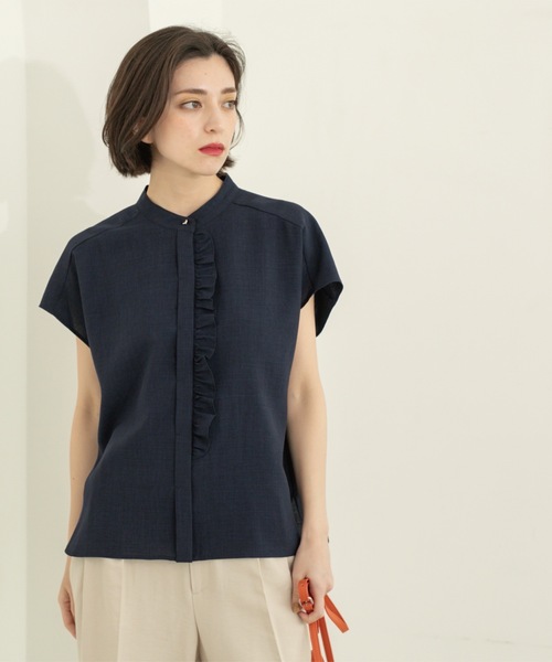 OPAQUE.CLIP（オペークドットクリップ）の「リネンライクフロントフリルブラウス【洗濯機洗い可/吸水速乾/接触冷感】（シャツ/ブラウス・レディース・ホワイト/ダークブラウン/ネイビー・38/40/42）」の15枚目の写真