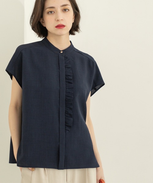 OPAQUE.CLIP（オペークドットクリップ）の「リネンライクフロントフリルブラウス【洗濯機洗い可/吸水速乾/接触冷感】（シャツ/ブラウス・レディース・ホワイト/ダークブラウン/ネイビー・38/40/42）」の18枚目の写真