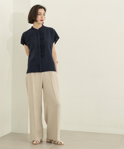 OPAQUE.CLIP（オペークドットクリップ）の「リネンライクフロントフリルブラウス【洗濯機洗い可/吸水速乾/接触冷感】（シャツ/ブラウス・レディース・ホワイト/ダークブラウン/ネイビー・38/40/42）」の20枚目の写真