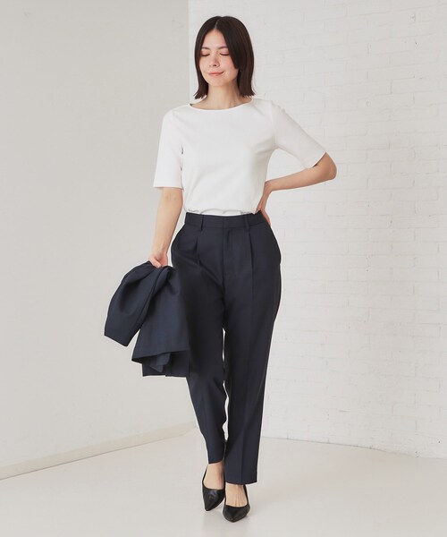 OPAQUE.CLIP（オペークドットクリップ）の「ボートネックリブカットソー【洗濯機洗い可】（Tシャツ/カットソー・レディース・ブラック/ライトベージュ/ホワイト系3/ホワイト・36/38/40/42）」の22枚目の写真