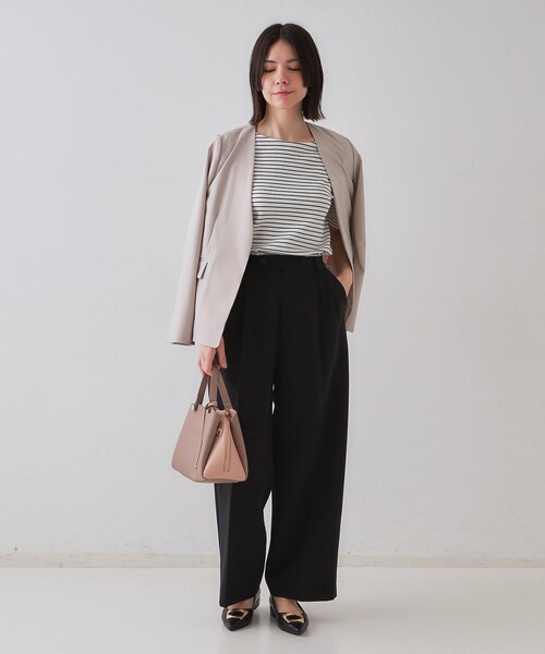 OPAQUE.CLIP（オペークドットクリップ）の「ボートネックリブカットソー【洗濯機洗い可】（Tシャツ/カットソー・レディース・ブラック/ライトベージュ/ホワイト系3/ホワイト・36/38/40/42）」の14枚目の写真