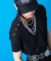 a.p.o.v. アシンメトリーショルダーメタルボタン短丈ルーズTシャツ