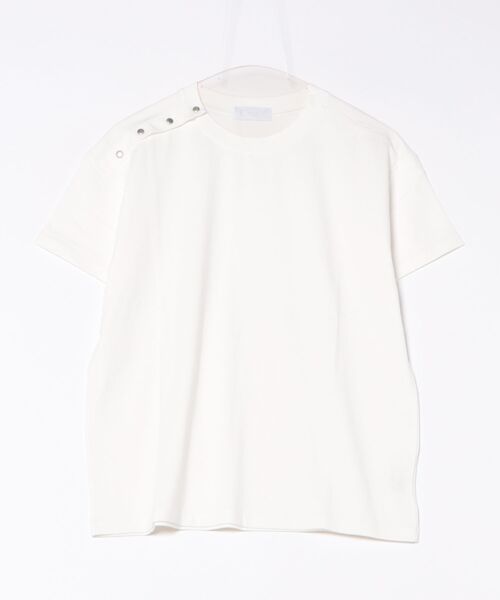 a.p.o.v.(エーピーオービー)の「a.p.o.v. アシンメトリーショルダーメタルボタン短丈ルーズTシャツ(Tシャツ/カットソー・メンズ・ブラック/グレー/ホワイト・ONESIZE)」の8枚目の写真
