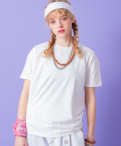 a.p.o.v.(エーピーオービー)の「a.p.o.v. アシンメトリーショルダーメタルボタン短丈ルーズTシャツ(Tシャツ/カットソー・メンズ・ブラック/グレー/ホワイト・ONESIZE)」の5枚目の写真