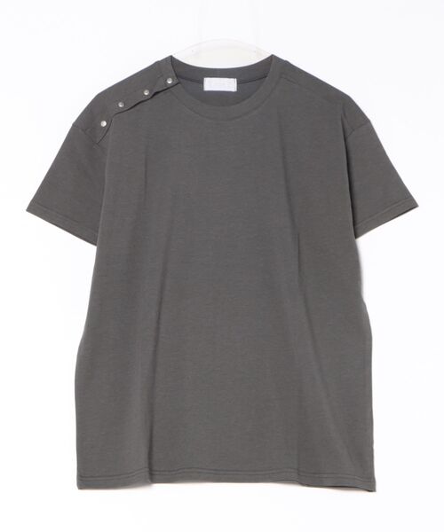 a.p.o.v.(エーピーオービー)の「a.p.o.v. アシンメトリーショルダーメタルボタン短丈ルーズTシャツ(Tシャツ/カットソー・メンズ・ブラック/グレー/ホワイト・ONESIZE)」の14枚目の写真