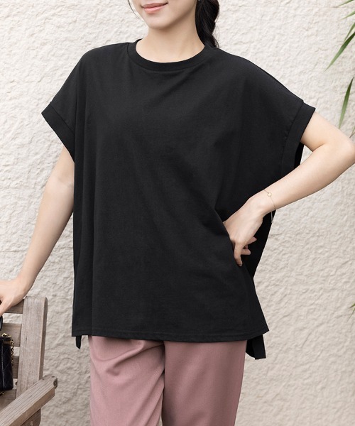 Doux Belle(ドゥーベル)の「サイドスリットラウンドネックカットソー(Tシャツ/カットソー・レディース・ブルー系その他/チャコール/アイボリー/ブラック・MEDIUM)」の11枚目の写真